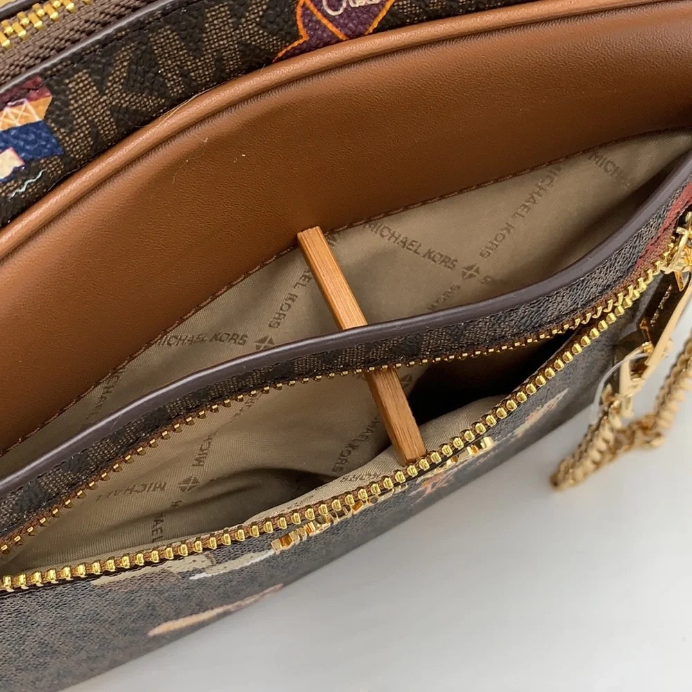 MICHAEL KORS JET SET GIRLS LARGE EAST WEST ZIP PACKED CHAIN XBODY BROWN MULTI - Picture 10 of 16